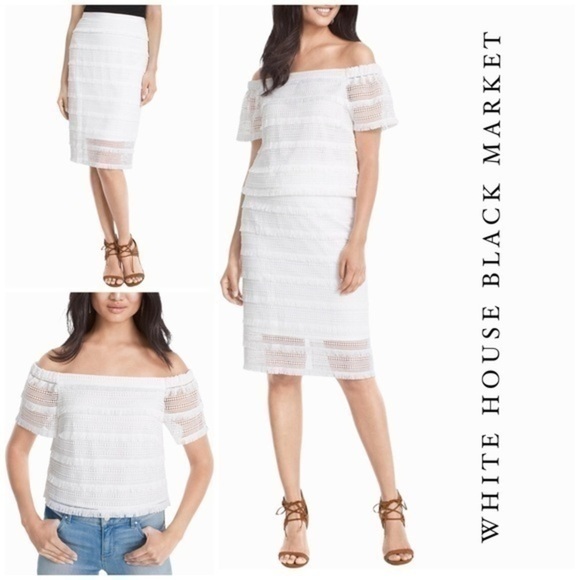 WHBM size 6 white fringe 2 piece skirt top set - Picture 1 of 13